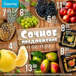 Акционная газета Санта, действующая с 2026-02-11 по 2026-02-17.